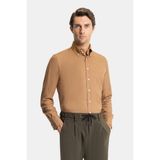 Vakko Cotton Twill Casual Shirt - XL - Kahverengi