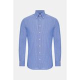 Vakko Dark Blue Striped Cotton Linen Shirt - M - Mavi
