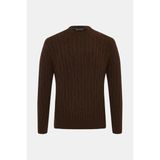 Vakko Dark Brown Crew Neck Knit Sweater - Kahverengi - 3XL