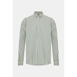 Vakko Dark Green Striped Cotton Shirt - 45 - Yeşil