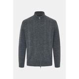 Vakko Dark Grey Cable Pattern Knit Sweater - Gri - 3XL