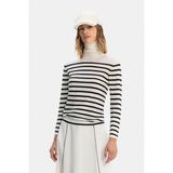 Vakko Ecru Striped High Neck Knit Sweater - Ekru - 42