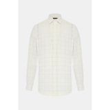 Vakko Ecru Striped Linen Cotton Shirt - 2XL - Ekru