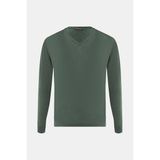 Vakko Green V-Neck Knit Sweater - Yeşil - 3XL