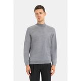 Vakko Grey Melange Mock Neck Knit Sweater - Gri - XL