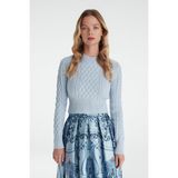 Vakko Light Blue Crew Neck Knit Sweater - Mavi - XL