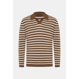 Vakko Light Camel Polo Collar Short Sleeve Knit T-Shirt - 2XL - Kahverengi