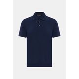 Vakko Navy Polo Button Collar Short Sleeve T-Shirt - XL - Mavi