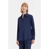 Vakko Navy Silk Shirt - 36 - Mavi