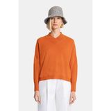 Vakko Orange V-Neck Cashmere Knit Sweater - Turuncu - XL