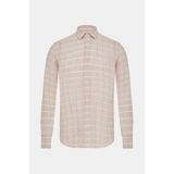 Vakko Pink Striped Linen Cotton Shirt - M - Pembe