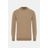 Vakko Round Neck Long Sleeve Wool Knit Sweater - Kahverengi - 2XL