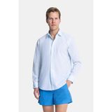 Vakko Striped Cotton Linen Casual Shirt - XL - Yeşil