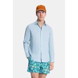 Vakko Striped Linen Casual Shirt - 2XL - Yeşil