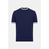 Vakko Tan Crew Neck Short Sleeve Knit T-Shirt - Mavi