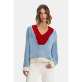 Vakko Three-Color Velvet Yarn Knit Sweater - Mavi