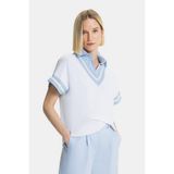 Vakko White-Blue V-Neck Knit Sweater - Beyaz