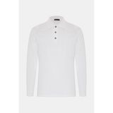 Vakko White Buttoned Polo Collar Long Sleeve T-Shirt - 2XL - Beyaz