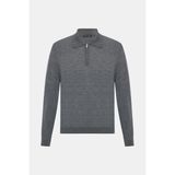 Vakko Zip Polo Collar Long Sleeve Knit Sweater - Gri - M