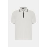 Vakko Zip Polo Collar Short Sleeve Knit Top - 2XL - Ekru