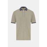 Vakko Zip Polo Collar Short Sleeve Knit Top - XL - Bej