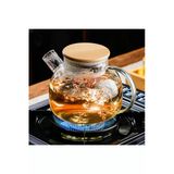 Vakumlu Bambu - Metal Kapaklı Isıya Dayanıklı Borosilikat Cam Demlik, Süzgeçli (1000 Ml) Teapot
