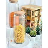 Vakumlu Beyaz Kapak Çizgili Uzun Bakliyat Çok Amaçlı Kavanoz 4 Lü Set 1500 ml - Ahşap - 4 Adet