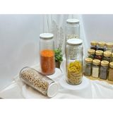 Vakumlu Beyaz Kapak Çizgili Uzun Bakliyat Çok Amaçlı Kavanoz 4 Lü Set 1500 ml - Beyaz - Şeffaf - 4 Adet