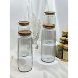 Vakumlu Çizgili Uzun Bakliyat Çok Amaçlı Kavanoz 8 Li Set 1500 ml - Kahverengi - Şeffaf - 8 Adet