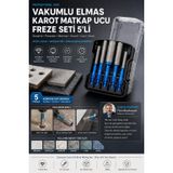 Vakumlu Elmas Karot Matkap Ucu Freze Seti 5’li (1/4" Hex Şaft) Seramik Porselen Mermer Granit Cam Karo Delme Genişletme Panç Uçları 723532