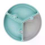 Vakumlu Mama Tabağı Puzzle - Aqua Green / Powder Grey (2 Adet)