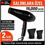 Valencia Aurora Profesyonel Fön Makinesi 2500W Ac Motor Siyah, 2 Başlıklı Saç Kurutma Makinesi