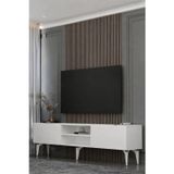 Valencia Raflı Pleksi Lazer Desen Tv Sehpası Tv Ünitesi 180 cm Beyaz - Altın