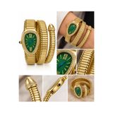 Valens Emerald Serpent Kadın Altın Renk Yeşil Kadran Taşlı Kasa Dolamalı Bileklik Formlu Kol Saati