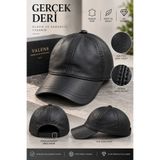Valens Siyah Gerçek Deri Ayarlanabilir Erkek Şapka