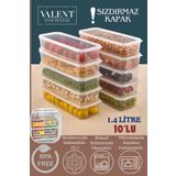VALENT 10 Adet Vakumlu Sızdırmaz Erzak Fresh Saklama Kabı Seti 1400ml - Şeffaf - Buzdolabı Düzenleyici