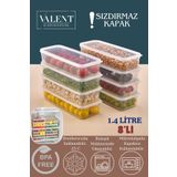 VALENT 8 Adet Vakumlu Sızdırmaz Erzak Fresh Saklama Kabı Seti 1400ml - Şeffaf - Buzdolabı Düzenleyici