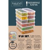 VALENT 9 Lu Set Sızdırmaz Fresh Saklama Kabı 3 adet 3000ml 6 adet 1400ml - Şeffaf - Buzdolabı Düzenleyici