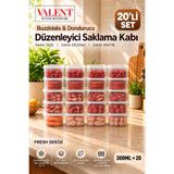VALENT Fresh 20'li 300ml Sızdırmaz Erzak Saklama Kabı Buzluk ve Buzdolabı Düzenleyici