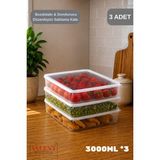 Valent Sızdırmaz Erzak Fresh Saklama Kabı Seti 3 Litre - Şeffaf - Buzdolabı Düzenleyici - 3'lü