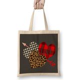 Valentine Three Hearts Leopard Buffalo Plaid Valentine's Day Gifts 01 Bez Çanta Uzun Saplı - Açık Bej - 40 X 40