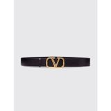 Valentino Garavani - Siyah Gold Logo Tokalı Erkek Deri Kemer 4cm