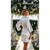 Valeria Anton Bride Sabahlık Saten Nakışlı Beyaz Gelin Sabahlığı - Gri - Gümüş