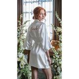 Valeria Anton Bride Sabahlık Saten Nakışlı Beyaz Gelin Sabahlığı - M - Fındık Kahve