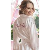 Valeria Anton Bride Sabahlık Saten Nakışlı Beyaz Gelin Sabahlığı - M - Fuşya - Fuşya