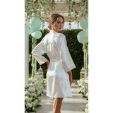 Valeria Anton Bride Sabahlık Saten Nakışlı Beyaz Gelin Sabahlığı - M - Mint Yeşil