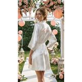 Valeria Anton Bride Sabahlık Saten Nakışlı Beyaz Gelin Sabahlığı - M - Somon Pembe