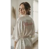 Valeria Anton Bride Sabahlık Saten Nakışlı Beyaz Gelin Sabahlığı - XL - Barbie