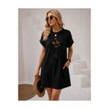 Valeria Butik 🧡 Kadın Love Baskılı Kelebek Detaylı Kısa Kollu Salaş Tunik Elbise