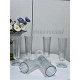 Valeria Çizgili Ayaklı Kristal Kahve Yanı Flüt Bardak 140ML - Mavi - 140 ml